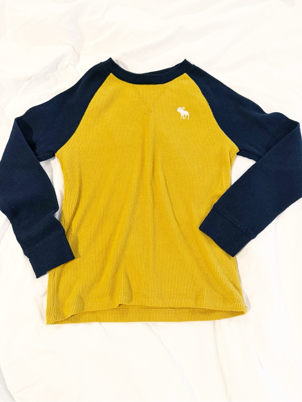 abercrombie kids Mustard Yellow & Navy Raglan Thermal Top